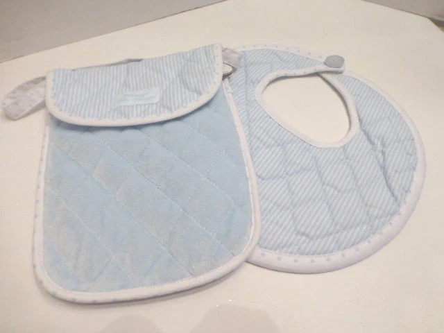 Bearington Baby Collection Blue & White Stripe Diaper Wipe Holder & Bib Set, NWT
