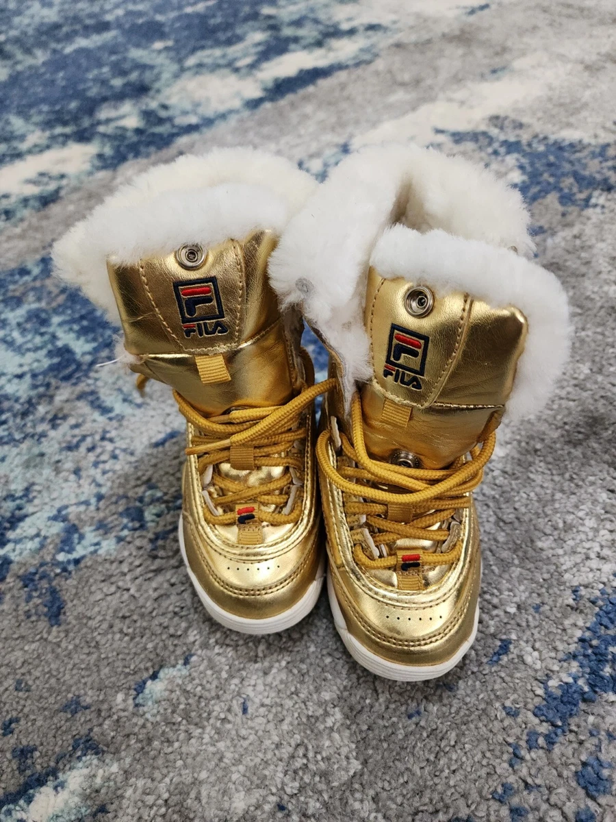 FILA Boots Toddler Disruptor GOLD Shearling Fur Lined Winter Fold Over Size 6