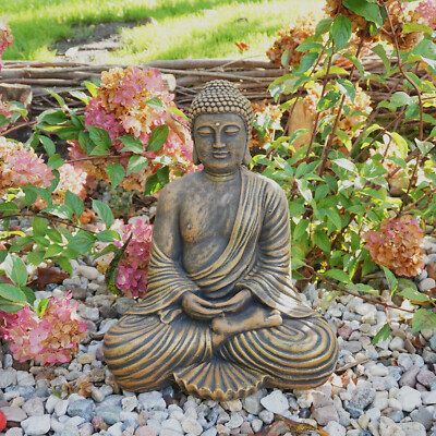 Feng-Shui Buddha Steinfigur Statue 42 cm 19 kg Gold Weißbeton frostsicher