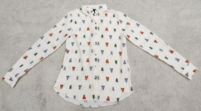 New! H&M women's moth print blouse Size 2 long sleeve shirt butterfly