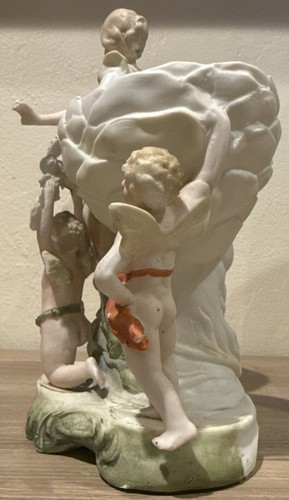 VTG French Cherub Rose Lady Jardiniere Hand Painted Gilt Bisque Porcelain Paris - Picture 4 of 12