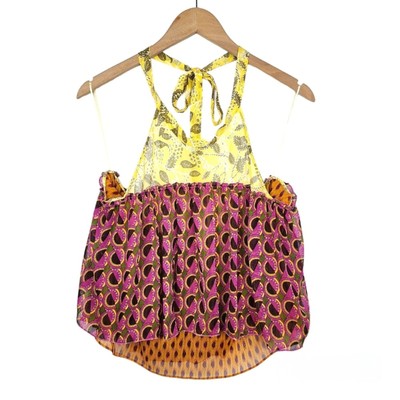 Zara Layered Top Halter Neck Peplum Boho Hippie Multicolor Crop Backless Top M