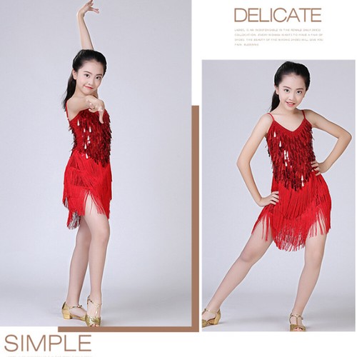 Sequin Skirt Latin Daning Dress for Girls Kids Dance Costumes Children - Picture 25 of 52
