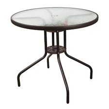 Garden Elements Glass Patio Dining Furniture Round Steel Table, Brown, 31.5"