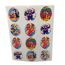 Vintage LISA FRANK Sticker Sheet S109 BEARS Rainbows Cat Painting Patchwork Bear