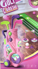 Little Girls Golf Club Activity Set w/ Board, Putting Mat, 4 Clubs KIDS GOLF SET