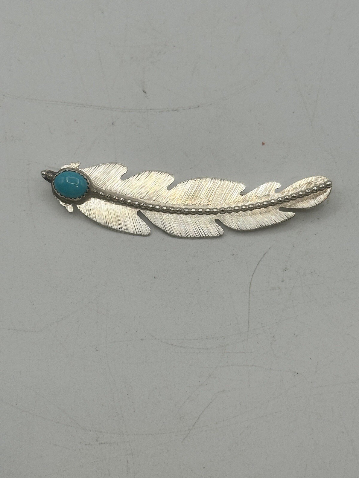 Sterling Silver Feather Brooch With Turquoise Cab… - image 3