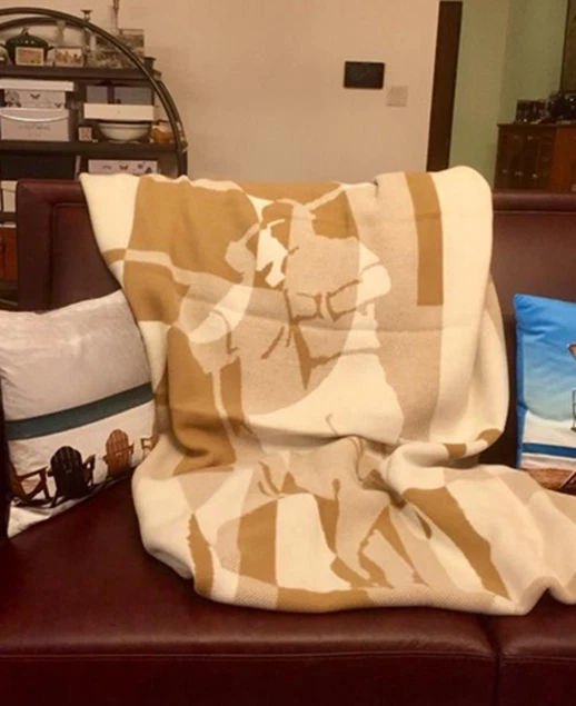 Ralph Lauren Home RL Polo Pony Stadium Throw Wool Blanket Camel Cream Scotland - Image 3 of 4