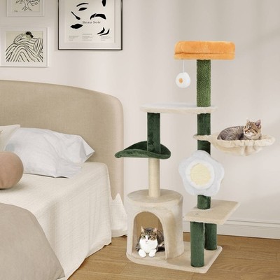 45'' Tall Cat Tree Flower Multi-level Pet Activity Center Furniture w/Sisal Post
