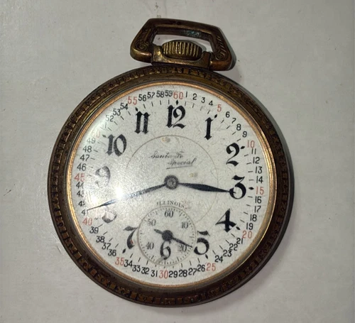 Antique Illinois Santa Fe Special Pocket Watch with Train Engraving