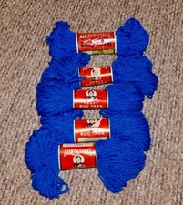 VINTAGE Aunt Lydia's LOT 5 Heavy Rug Yarn National Blue 60yd/each Polyester NEW