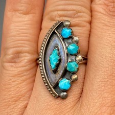 Vintage Zuni Native Turquoise Silver Ring Size 8