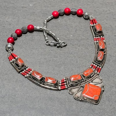 Red Coral Nepalese Handmade Bohemian Fashion Nepali Jewelry Necklace 18'' SR 7274