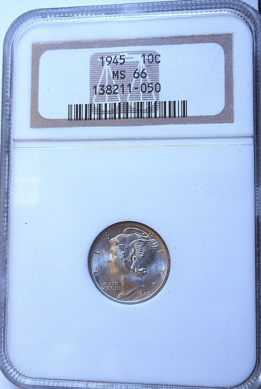 1945. Mercury Dime. NGC MS66. Gem+/Superb BU.