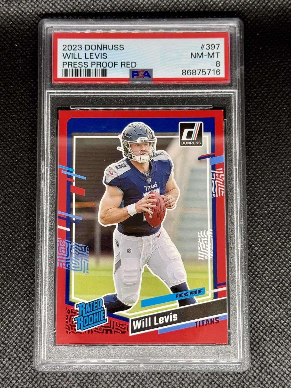 2023 Donruss Will Levis Press Proof Red Rated Rookie #397 Titans PSA 8