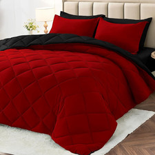 7 Piece Queen Comforter Set Reversible Red Black Bed in a Bag Bedding Set