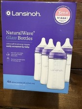 NEW Lansinoh NaturalWave Glass Baby Bottles 8oz 4 Pack BPA Free Breastfeeding