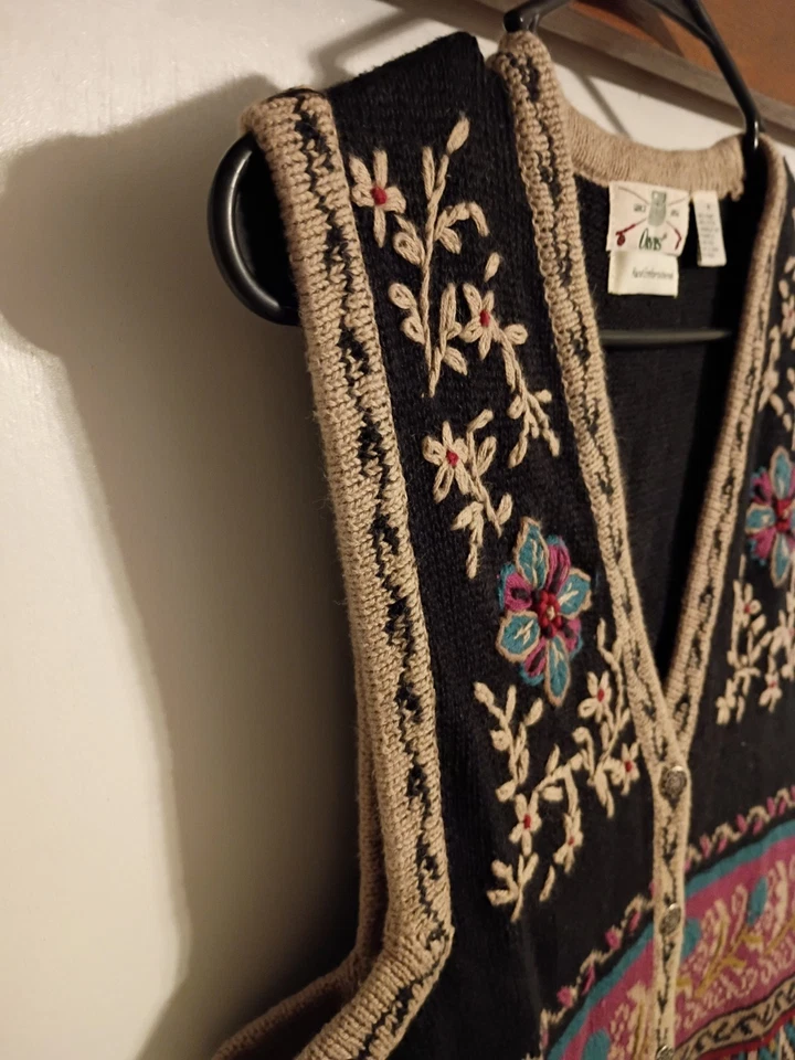 Sigrid Olsen Orvis 复古女式毛衣背心 90 年代 y2k 花 M 码 — 第 3/4 张图片