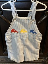 Fischel Shortalls 4T Boy Striped Cars Vintage