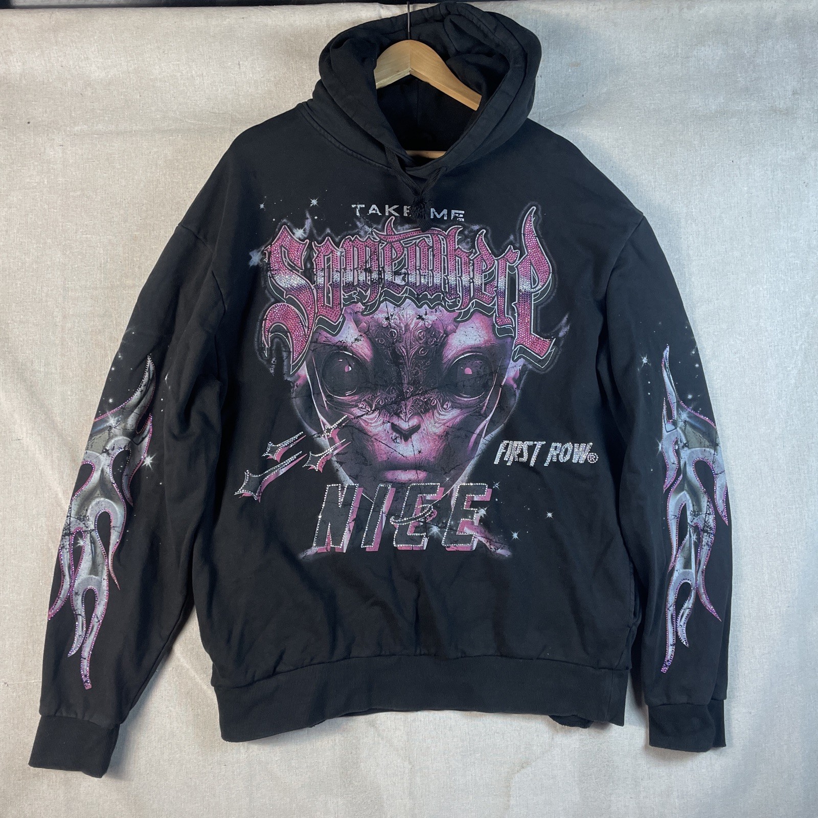 Felpa con cappuccio prima fila "Take Me Somewhere Nice" XL ricamata RARA