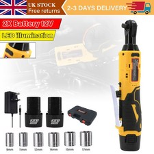 160Nm Electric Cordless Right Ratchet 3/8'' 90 Angle Wrench Power 2x Battery Kit