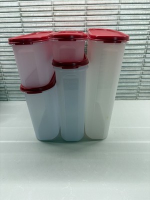 Tupperware Modular Mates Oval Container #1#2#3#4#5 Red Lids Set Of 5