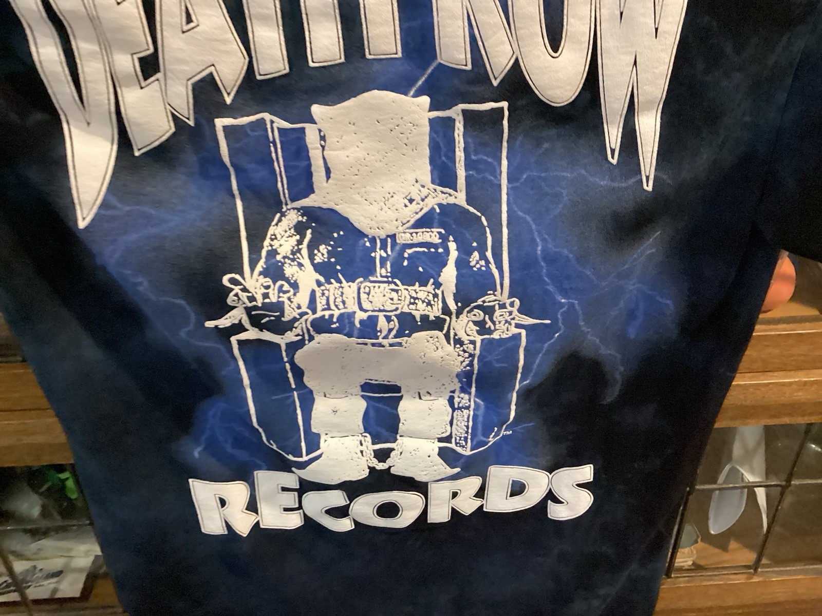 FILA T shirt DEATH ROW RECORDS blu tie dye con cappuccio sedia elettrica LOGO TG S Cool