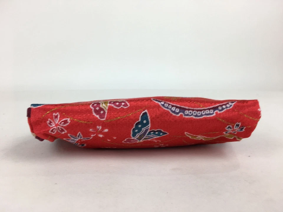 Bolsa de tela japonesa de colección flor roja mariposa cremallera kimono Fukuro KB42 Foto 4 de 4