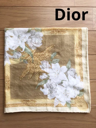 Mouchoir Christian Dior coton 50cm 19" carré fleur jaune