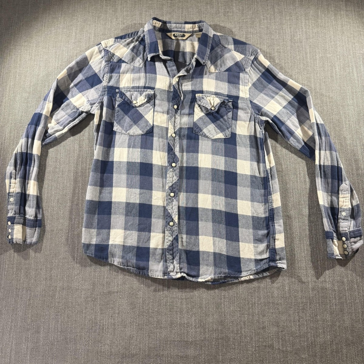 Salt Valley Western Shirt Mens Large Pearl Snap Plaid Cowboy Long Sleeve