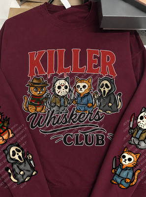 Killer Whiskers Horror Cat Sweatshirt Jumper, FREE POSTAGE, Sizes 12-26 UK