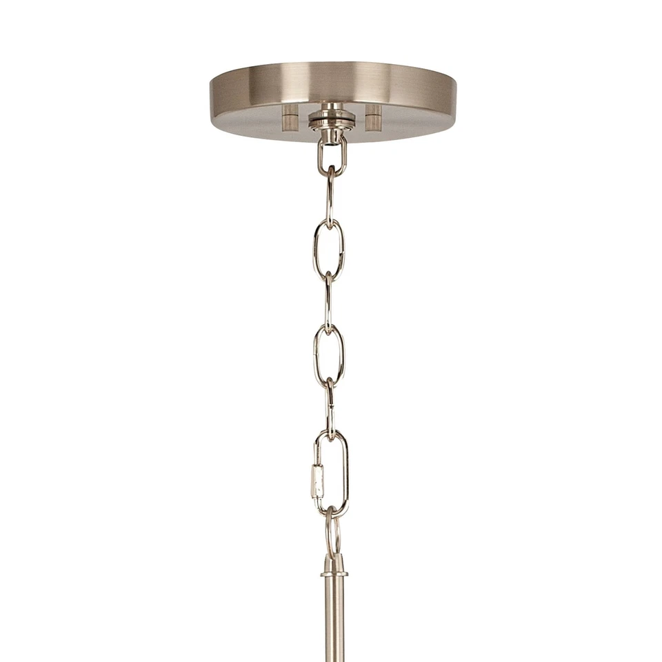 Nickel Drum Pendant Chandelier 20" Modern Eggplant Faux Silk 6-Light Dining Room - Image 3 of 4