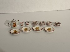 Vintage Miniature Porcelain 15pc Tea Set Red White STEIFF Bear