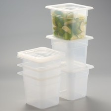 6 Pack 1/6 Size 6 Inch Deep Translucent Polypropylene Food Pan Handled Lid