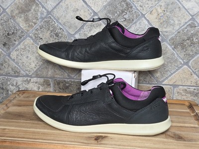 Ecco Womens Sense Toggle Sneaker Shoes Black Low Top Leather Bungee Cord 9M