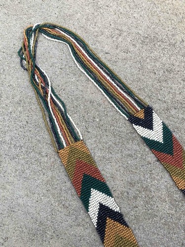 Navajo Native American Multi-colored Chevron Pattern Beaded Necklace - Picture 2 of 6