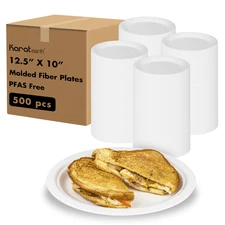 Karat Earth 12.5''x10'' Paper Oval Plates, PFAS Free, Molded Fiber - 500 pcs