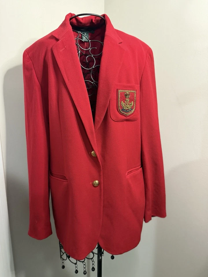 Ralph Lauren Vintage Red Blazer Women’s Size 12 – Gold Buttons Crest Logo - Image 3 of 4