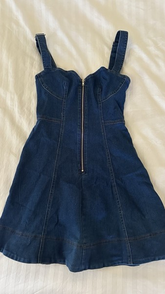 Comes the Sun Blue Denim A-Line Mini Dress Zip Front AU 6
