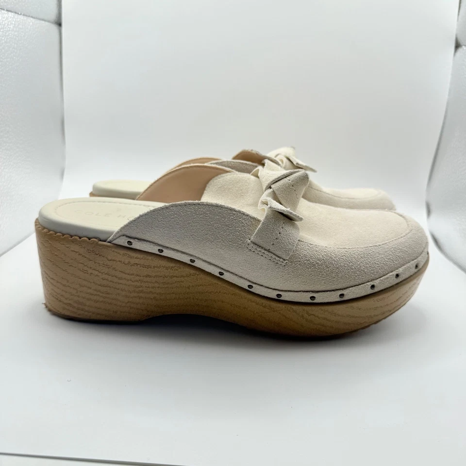 Zuecos de gamuza con lazo para todo el día Cole Haan nuevos sin etiquetas cómodos crema talla 8 Foto 3 de 4