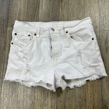 Levis 501 Original White Distressed High Rise Denim Cut Off Shorts Womens W28