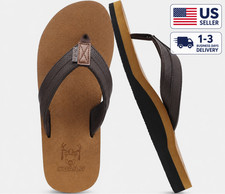 Men's Leather Flip Flops with Arch Support - Comfortable Sandals Size 10