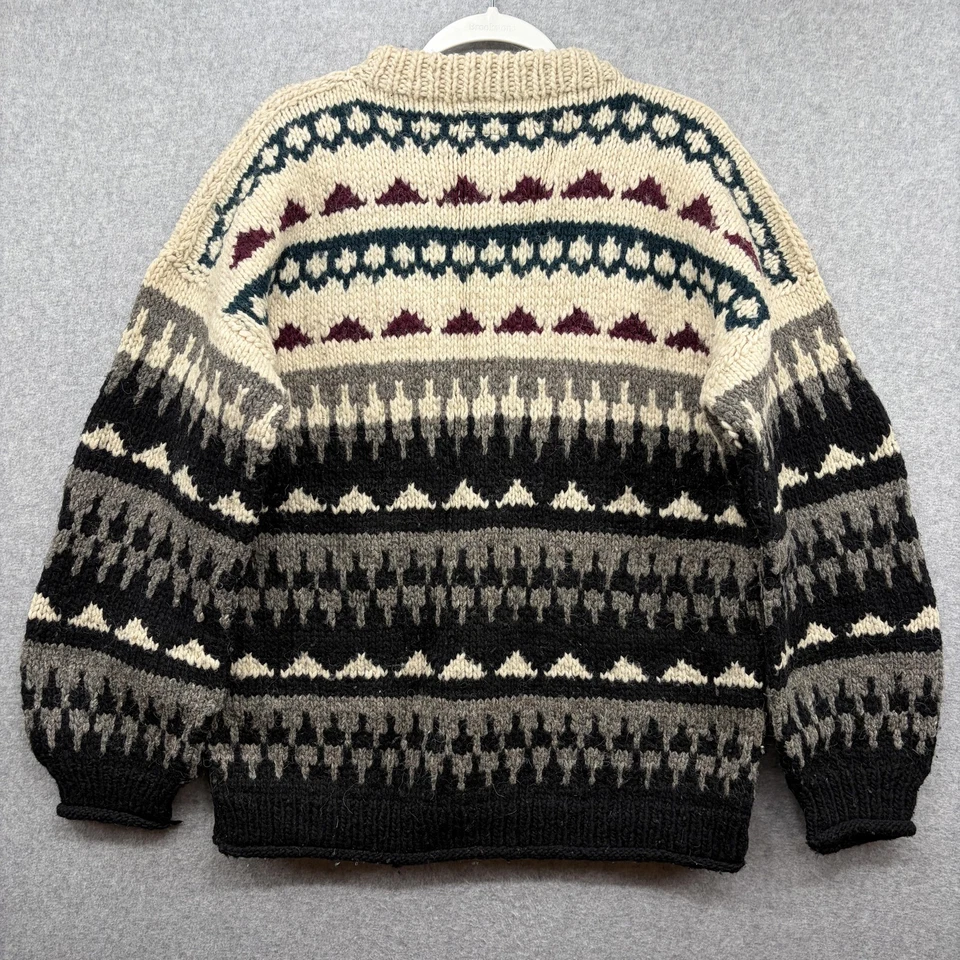 Open Country Wool Sweater One Size Cream Black Knit Fair Isle Chunky Ecuador - Image 4 of 4