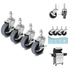 Heavy Duty 3" Locking Threaded Stem Casters Set of 4 Swivel Cart Wheels 600 lbs