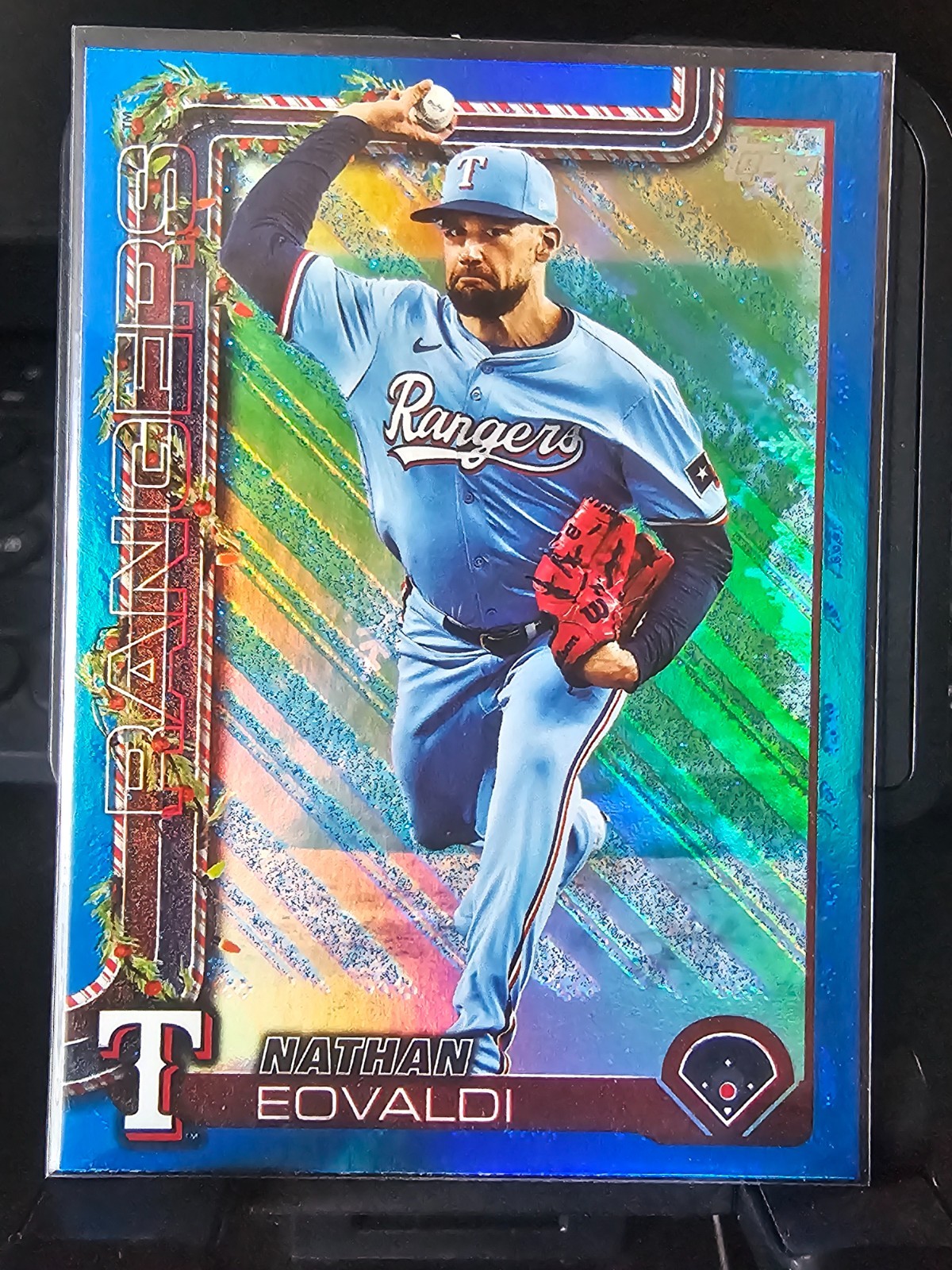 2025 Topps Holiday - Nathan Eovaldi #H47 Holiday Blue Metallic Glitter