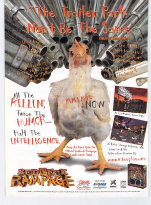 Vtg Print Ad Redneck Rampage Interplay PC Xatrix MS-DOS 1997 Chicken Hen Guns