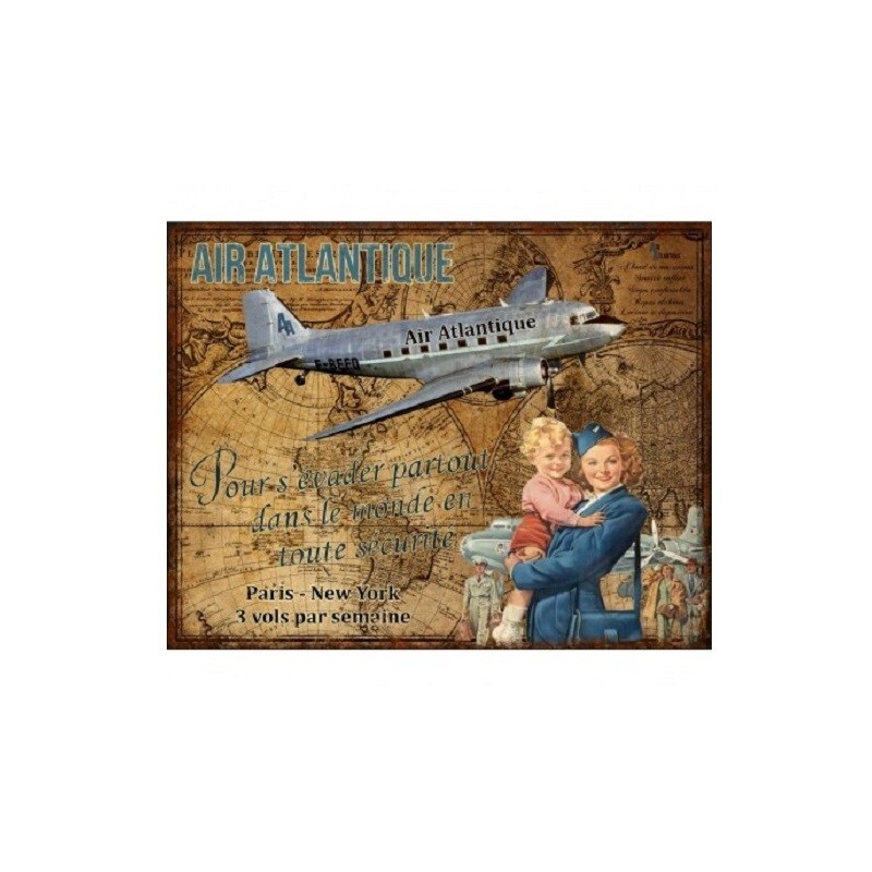 Plaque métal Air Atlantique 36x28 cm décorative vintage pour mur