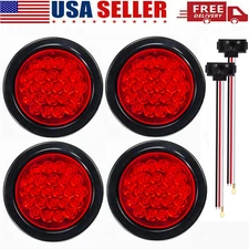 4X 4"inch Round Red 24-LED Truck Trailer Stop Turn Tail Brake Lights Waterproof