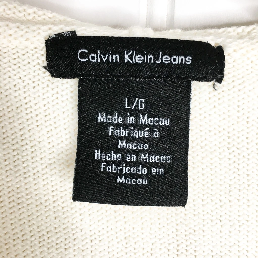 OFF WHITE Felpa donna Calvin Klein con cappuccio avorio 1 4 zip cotone manica lunga maglia L
