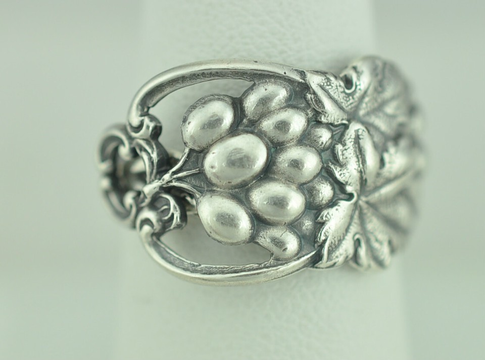 Solid 925 Sterling Silver Grape Leaves Adjustable Spoon Ring | eBay